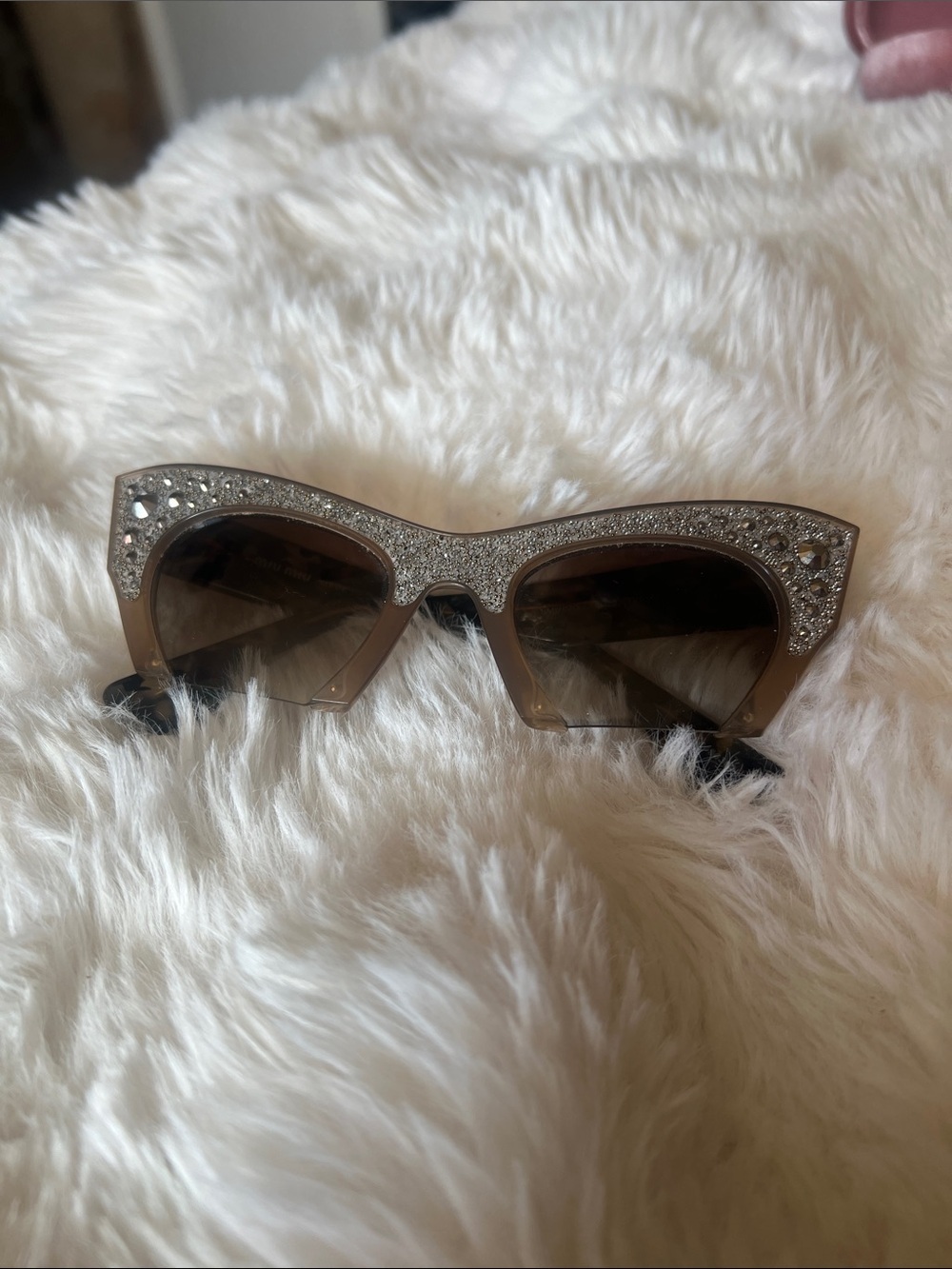 Miu Miu Crystal Embellished Cat Eye Sunglasses - Pink Case - Picture 9 of 9